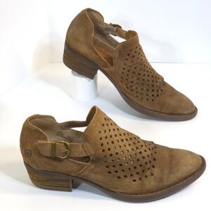 Born‎ Nanna rust brown Suede Leather ankle Booties Perforated Buckle Strap 9.5M